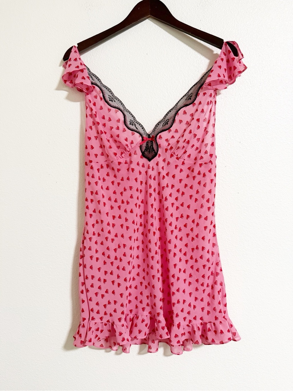 LAI Design Heart Print Ruffle Babydoll Chemise Nighty